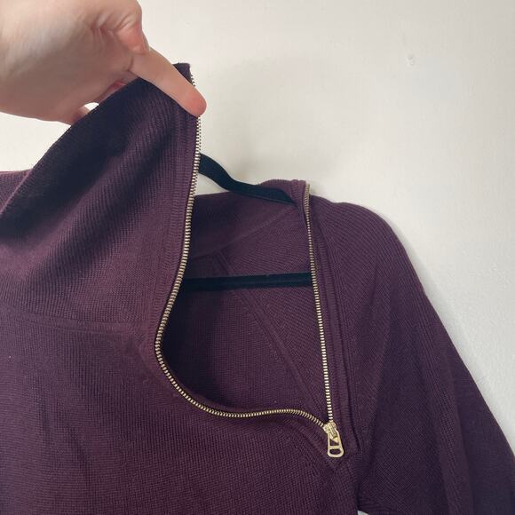 Calvin Klein Purple Short Sleeve Zip Cowl Asymmetrical Neck Sweater Dress Sz L - Picture 7 of 10